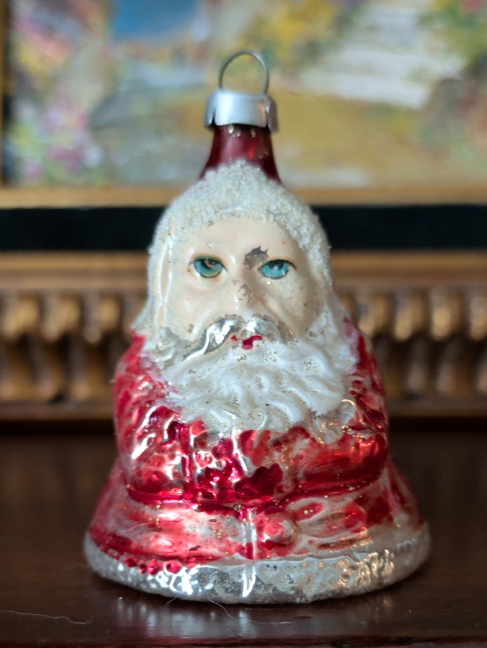 Vintage Mid Century Santa Ornament - Red and White Holiday Decoration